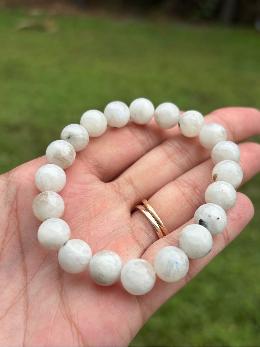 Natural White Moonstone Beaded Stretch Bracelet